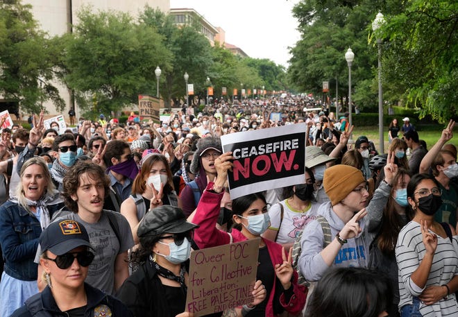 More than 50 people were arrested on April 24, 2024 at a pro-Palestinian protest at the University of Texas hosted by the Palestine Solidarity Committee, a registered student group and a chapter of the national Students for Justice in Palestine.