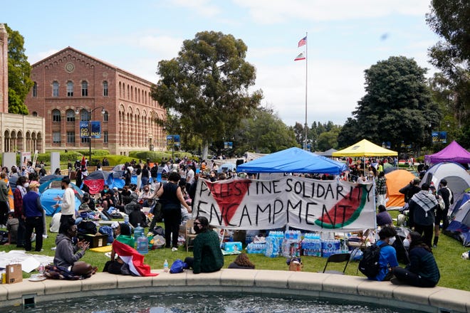 UCLA students have setup an encampment on campus on April 25, 2024 to show support for Palestinians in the Gaza conflict.